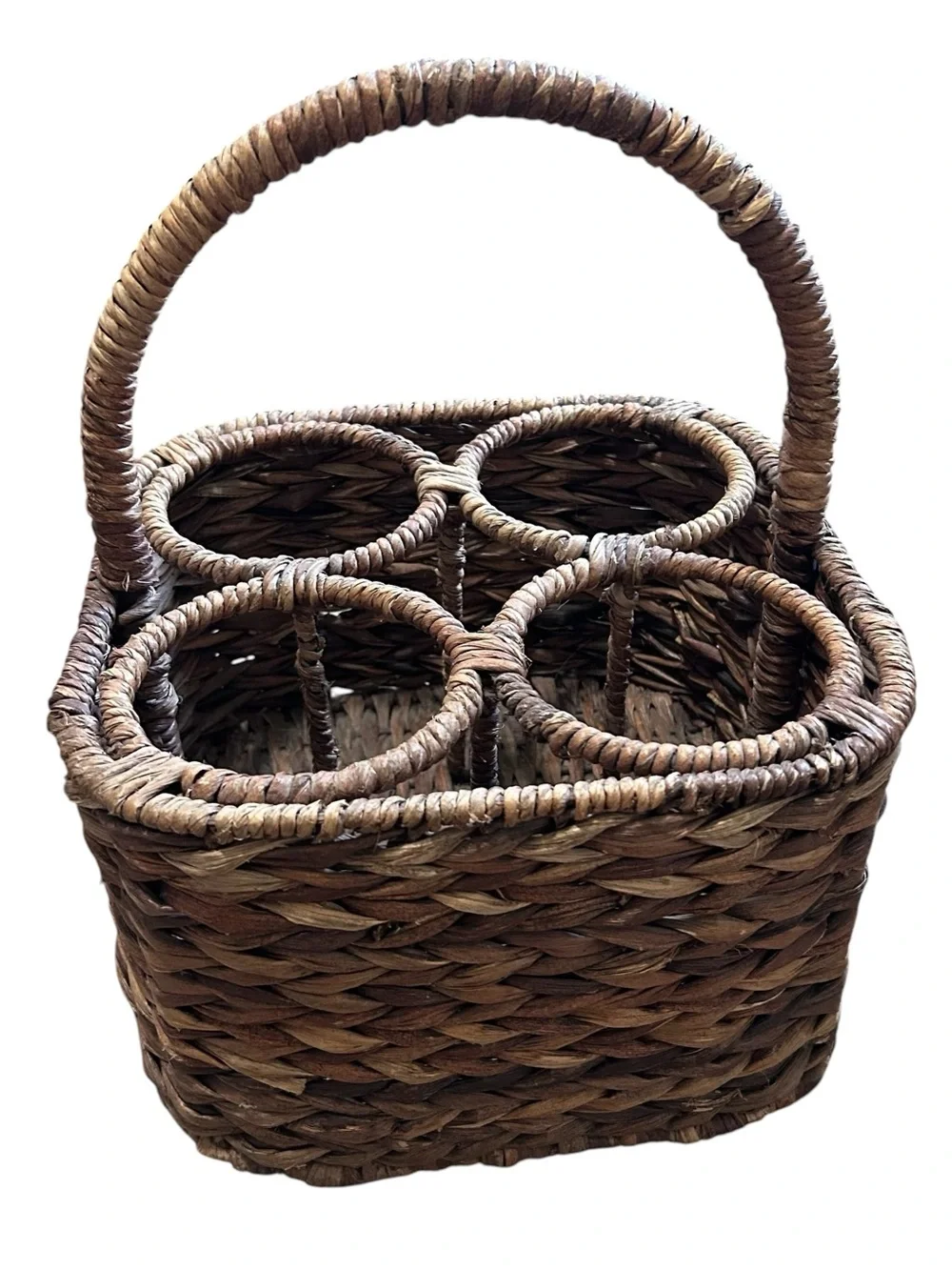 Vintage Woven Rattan Wine Carrier Basket – Brown
